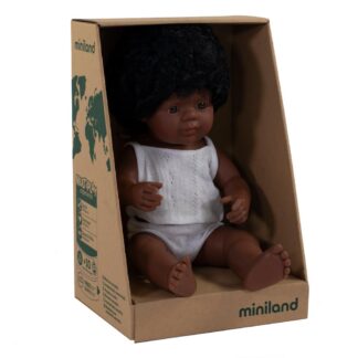 Miniland | Afro Amerikaans meisje | 38 cm | Houten Aap