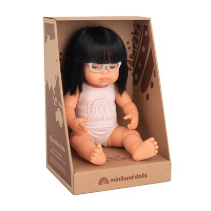 Miniland | Pop Aziatisch Meisje met bril | 38CM | Houten Aap