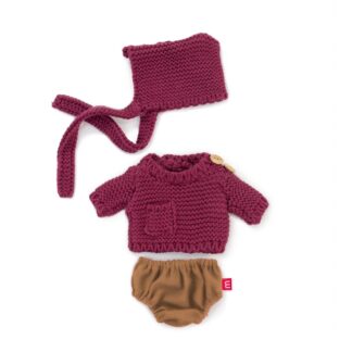 Miniland | poppen kledij set | Bordeau/Bruin | jongen 21cm | Houten Aap