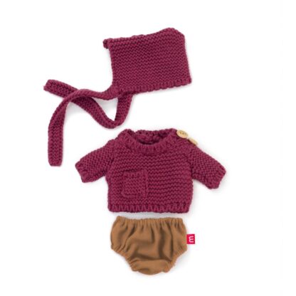 Miniland | poppen kledij set | Bordeau/Bruin | jongen 21cm | Houten Aap